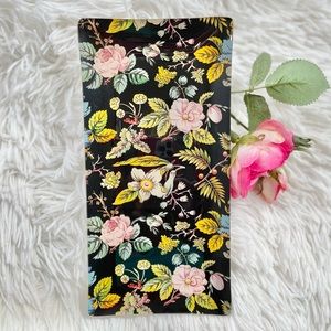 🆕New NEVER USED or washed FRINGE STUDIO Floral Glass Tray Black . Beautiful!